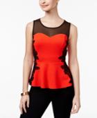 Thalia Sodi Lace-trim Illusion Peplum Top, Only At Macy's