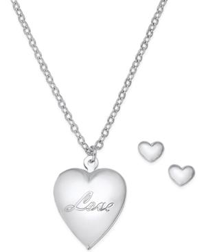 Charter Club Silver-tone Locket Pendant Necklace And Matching Stud Earrings