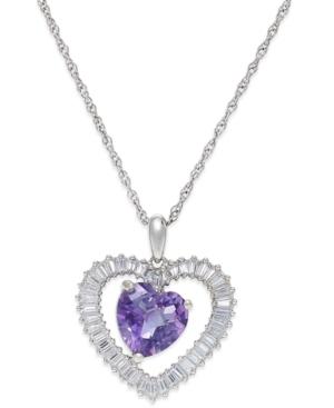 Amethyst (1-1/2 Ct. T.w.) And White Topaz (3/4 Ct. T.w.) Heart Pendant Necklace In Sterling Silver