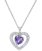 Amethyst (1-1/2 Ct. T.w.) And White Topaz (3/4 Ct. T.w.) Heart Pendant Necklace In Sterling Silver