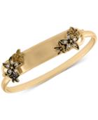 Rachel Rachel Roy Gold-tone Pave Flower Id Bangle Bracelet