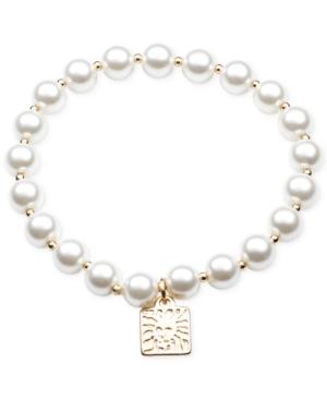 Anne Klein Blanc Imitation Pearl Single Row Stretch Bracelet