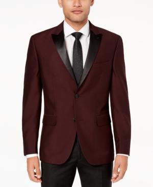 Alfani Men's Slim-fit Burgundy Mini-grid Dinner Jacket, Created For Macy's