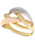 Tri-color Interlocking Ring In 14k Gold, White Gold & Rose Gold