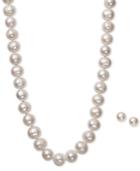 White Cultured Freshwater Pearl (10-1/2mm) Necklace And Matching Stud (8mm) Earrings Set In Sterling Silver