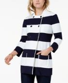 Tommy Hilfiger Striped Double-breasted Knit Jacket, Created For Macy's