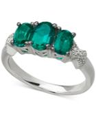 Emerald (1-3/4 Ct. T.w.) And Diamond Accent Three-stone Ring In Sterling Silver