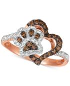 Le Vian Nude & Chocolate Diamond Paw Print Heart Ring (3/8 Ct. T.w.) In 14k Rose Gold
