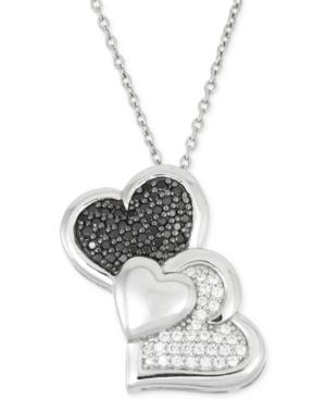 Wrapped In Love Black And White Diamond Heart Pendant Necklace (1/3 Ct. T.w.) In Sterling Silver