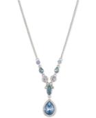 Givenchy Silver-tone Blue Crystal Lariat Necklace