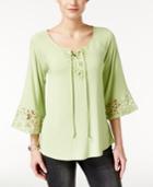 Cable & Gauge Lace-trim Peasant Top