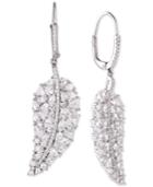 Tiara Cubic Zirconia Leave Drop Earrings In Sterling Silver