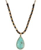 Lucky Brand Gold-tone Reconstituted Turquoise Pendant Leather Necklace