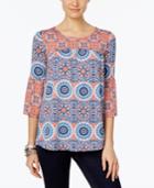 Ny Collection Petite Mixed-print Peasant Top