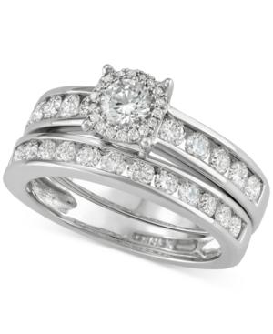 Diamond Channel-set Halo Bridal Set (1-1/2 Ct. T.w.) In 14k White Gold