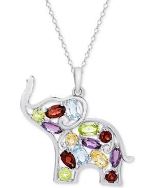 Multi-gemstone Openwork Elephant 18 Pendant Necklace (2-5/8 Ct. T.w.) In Sterling Silver