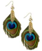 Thalia Sodi Gold-tone Crystal Chain Imitation Peacock Feather Drop Earrings, Only At Macy's