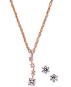 Charter Club Rose Gold-tone Cubic Zirconia Pendant Necklace And Stud Earrings