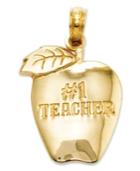 14k Gold Charm, Number 1 Teacher Apple Charm