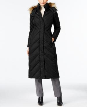 Larry Levine Faux-fur-trim Down Maxi Puffer Coat