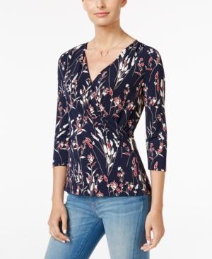 Charter Club Floral-print Faux-wrap Top, Only At Macy's