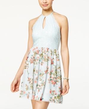 Speechless Juniors' Lace Floral-print Halter Dress