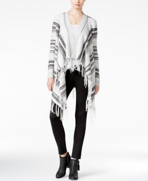 Almost Famous Juniors' Striped Fringe Waterfall Cardigan
