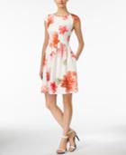 Calvin Klein Petite Printed Cap-sleeve Fit-and-flare Dress