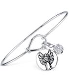 Unwritten Angel Disc And Pave Ball Charm Bangle Bracelet In Sterling Silver
