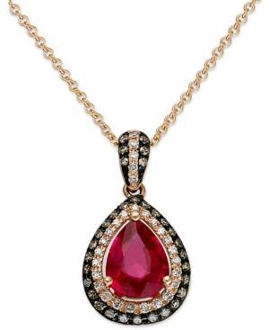 Red Velvet By Effy Ruby (1 Ct. T.w.) Brown (1/8 Ct. T.w.) And White Diamond (1/10 Ct. T.w.) Pendant In 14k Rose Gold