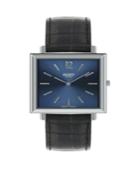Henry London Heritage Square Silver Stainless Steel Case Blue Dial And Black Leather Strap