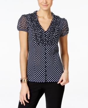 Inc International Concepts Ruffled Polka-dot Blouse, Only At Macy's