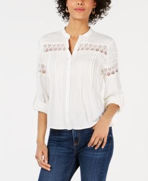 American Rag Juniors' Pintucked Crochet Blouse, Created For Macy's