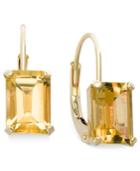 10k Gold Earrings, Emerald-cut Citrine Leverback Earrings (3/4 Ct. T.w.)