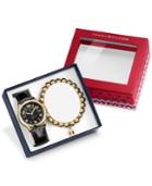 Tommy Hilfiger Women's Black Croc-embossed Leather Strap Watch 38mm & Bracelet Gift Set 770012