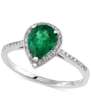 Brasilica By Effy Emerald (9/10 Ct. T.w.) And Diamond (1/6 Ct. T.w.) Pear-shaped Ring In 14k White Gold, Created For Macy's