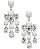 Charter Club Silver-tone Crystal And Imitation Pearl Chandelier Earrings, Only At Macy's