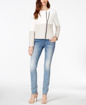 Inc International Concepts Colorblocked Faux-leather Moto Jacket, Only At Macy's