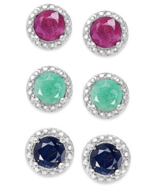 Victoria Townsend Emerald (1/2 Ct. T.w.), Ruby (5/8 Ct. T.w.) And Sapphire (5/8 Ct. T.w.) Earring Set In Sterling Silver