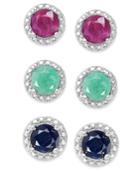 Victoria Townsend Emerald (1/2 Ct. T.w.), Ruby (5/8 Ct. T.w.) And Sapphire (5/8 Ct. T.w.) Earring Set In Sterling Silver