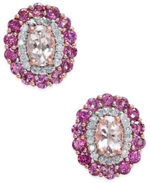 Multi-gemstone (2-1/2 Ct. T.w.) & Diamond (1/4 Ct. T.w.) Stud Earrings In 14k Rose Gold