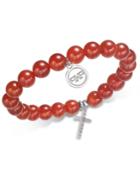 Paul & Pitu Naturally Silver-tone Carnelian Beaded Charm Stretch Bracelet
