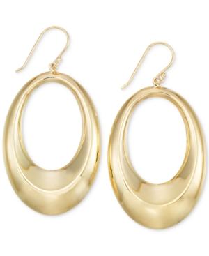 Polished Oval Drop Hoop Earrings In 14k Gold Vermeil
