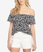 1.state Printed Off-the-shoulder Flounce Top