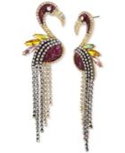 Betsey Johnson Two-tone Pave & Stone Flamingo Linear Drop Earrings
