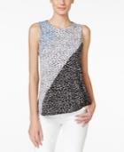 Vince Camuto Sleeveless Speckle-print Contrast Blouse