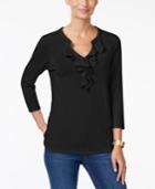 Charter Club Ruffled Split-neck Top, Only At Macy's