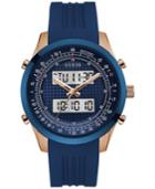 Guess Men's Chronograph Blue Silicone Strap Watch 45mm U0862g1