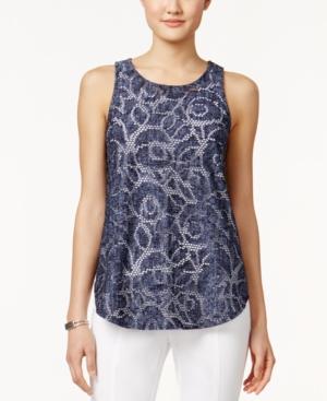 Alfani Petite Sleeveless Textured-denim Swing Top, Only At Macy's