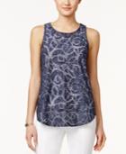 Alfani Petite Sleeveless Textured-denim Swing Top, Only At Macy's
